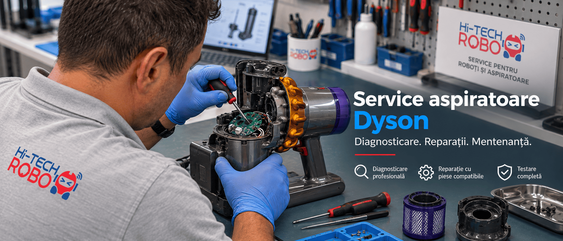 Service aspiratoare Dyson – reparații și mentenanță Hi-Tech ROBO Iași